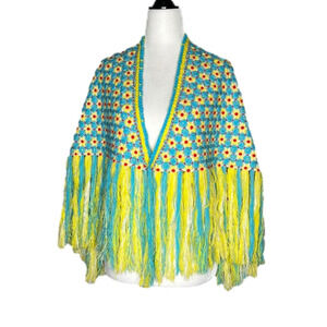 Super cute colourful bohemian fairy floral crocheted shawl poncho